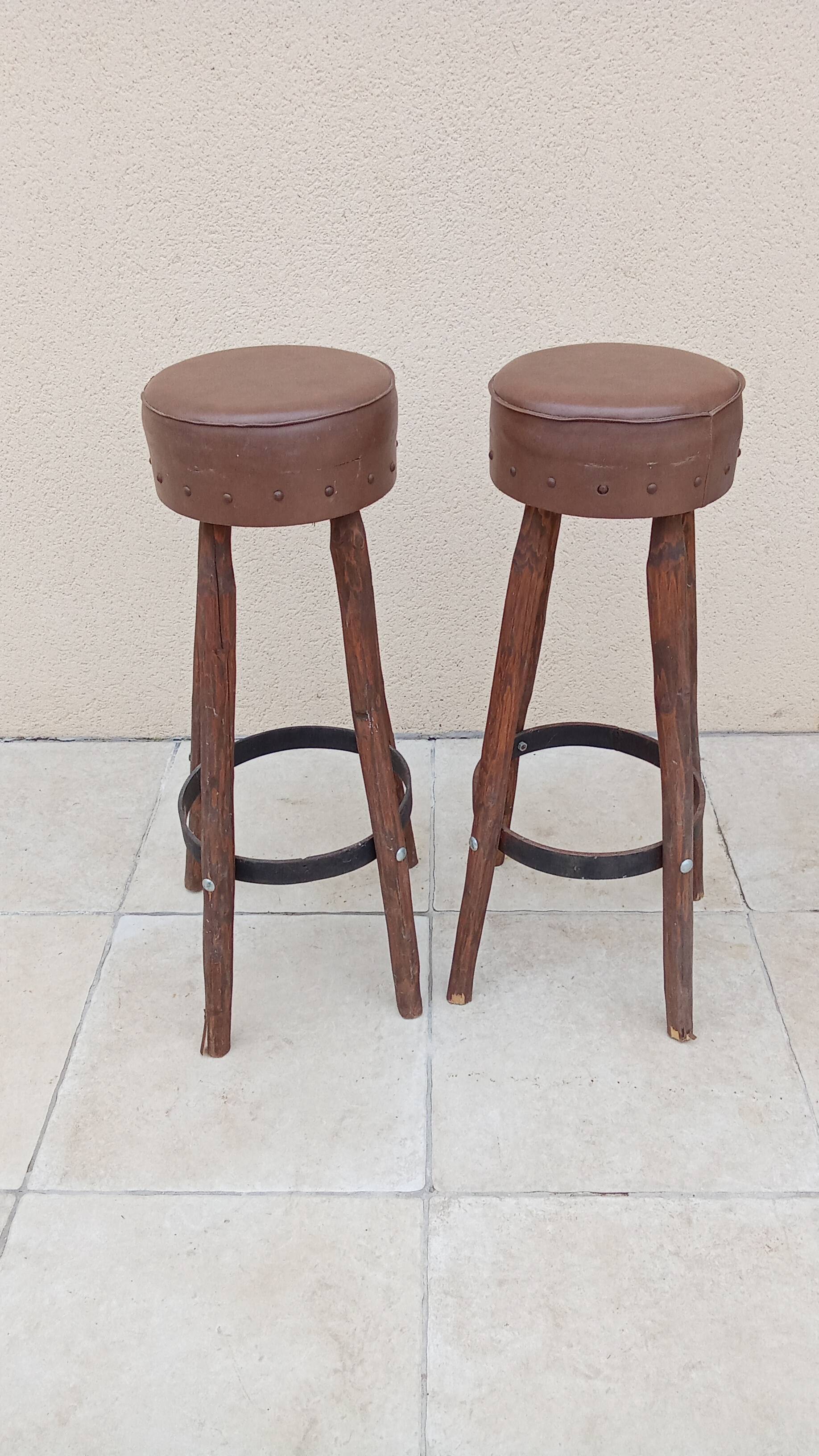 Paire de tabouret de bar haut vintage brutaliste