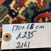 Vintage turkish runner 170x68 cm kazak rug, terracotta red, green, beige blue
