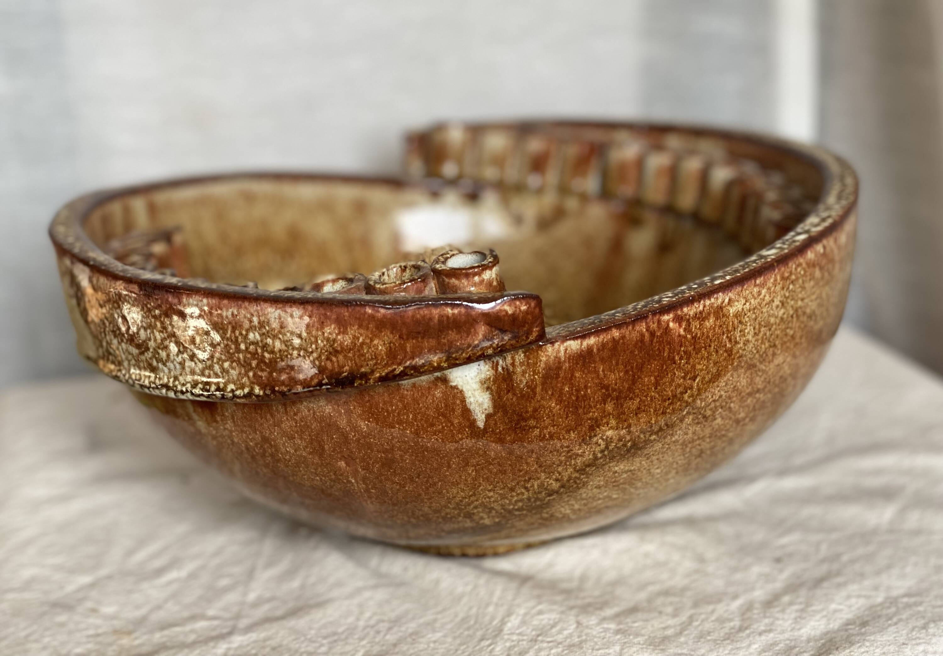 Large vintage ceramic bowl from 1970 in the Vallauris style