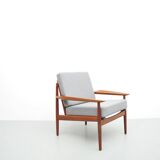 Chaise longue en teck danois grise par Glostrup, années 1950.