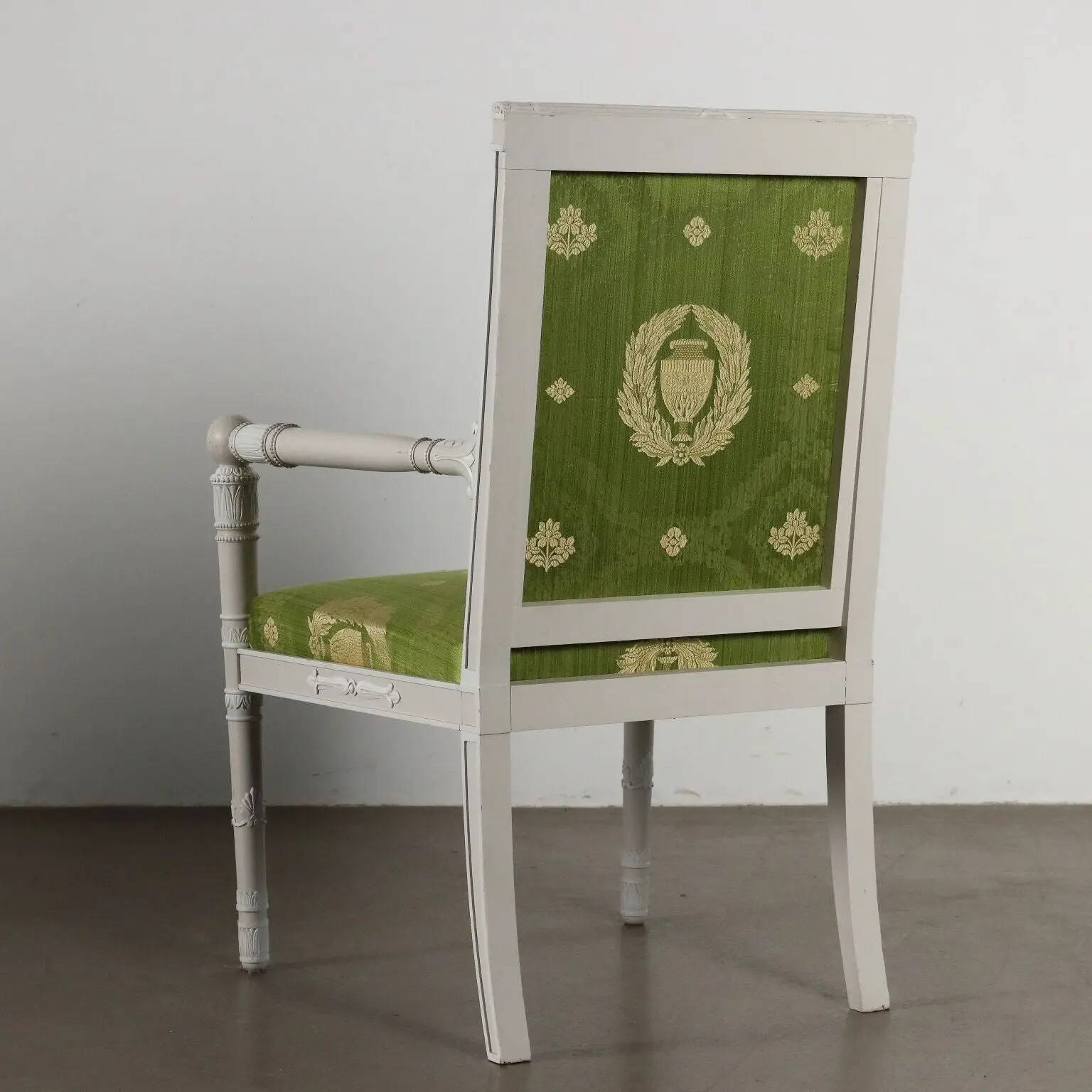 Antique lacquered wooden armchairs with decorations, Italy, 20th century