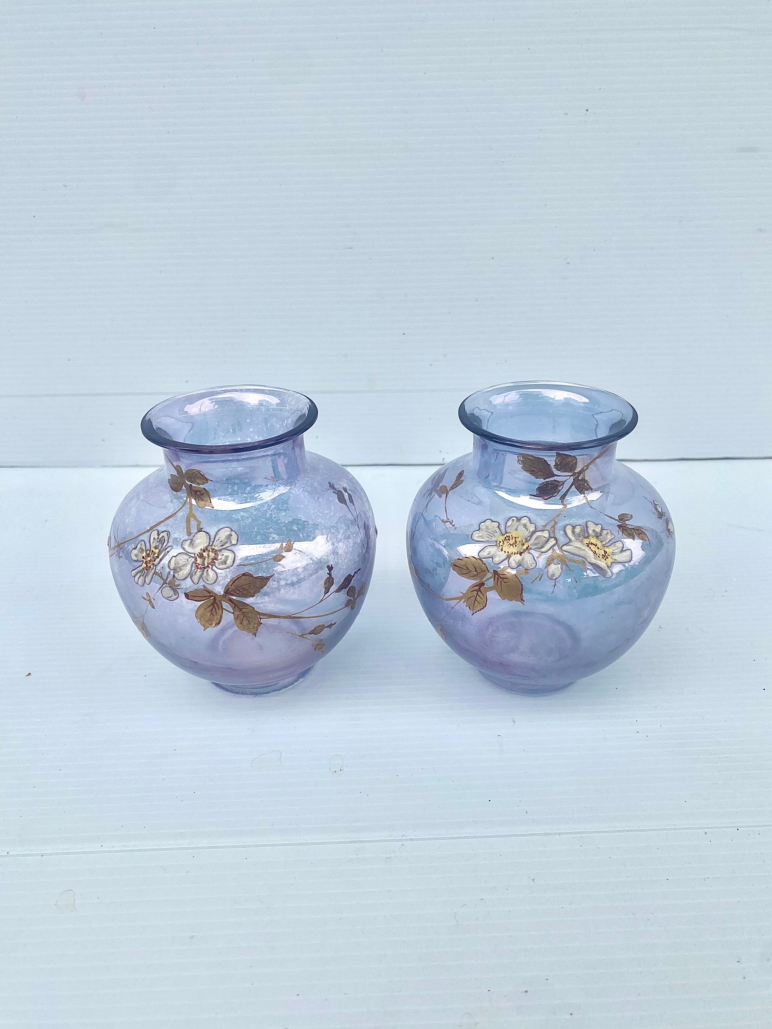 Paire de petits vases art nouveau decor floral émaillé