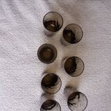 Set of 7 twisted smoked glass orangeade glasses