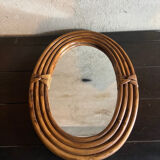 Vintage rattan oval mirror, 54x39 cm