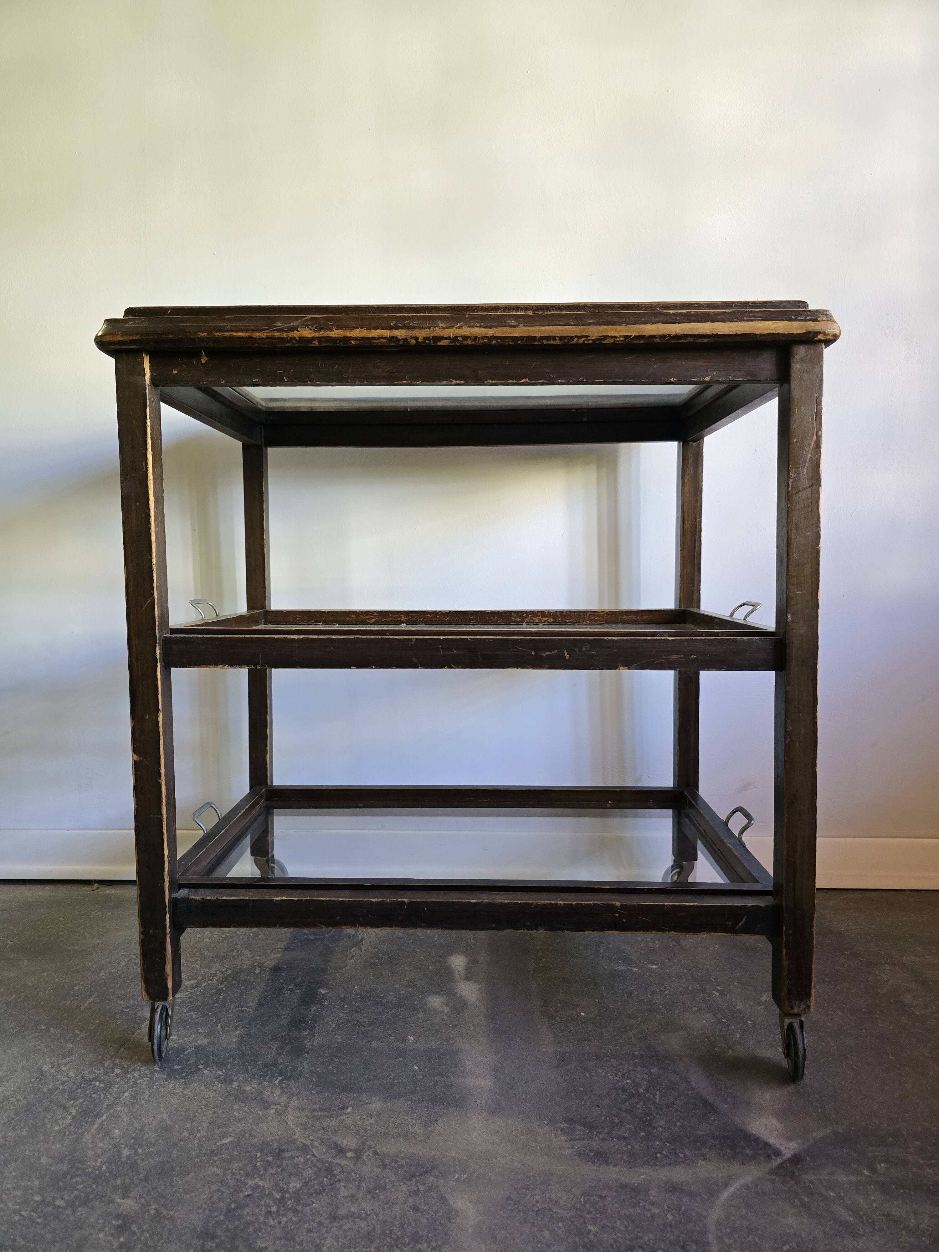 30s Art Deco Bar Cart / Serving Trolley with Removable Glass Trays