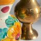 Vintage handcrafted ceramic and brass vases