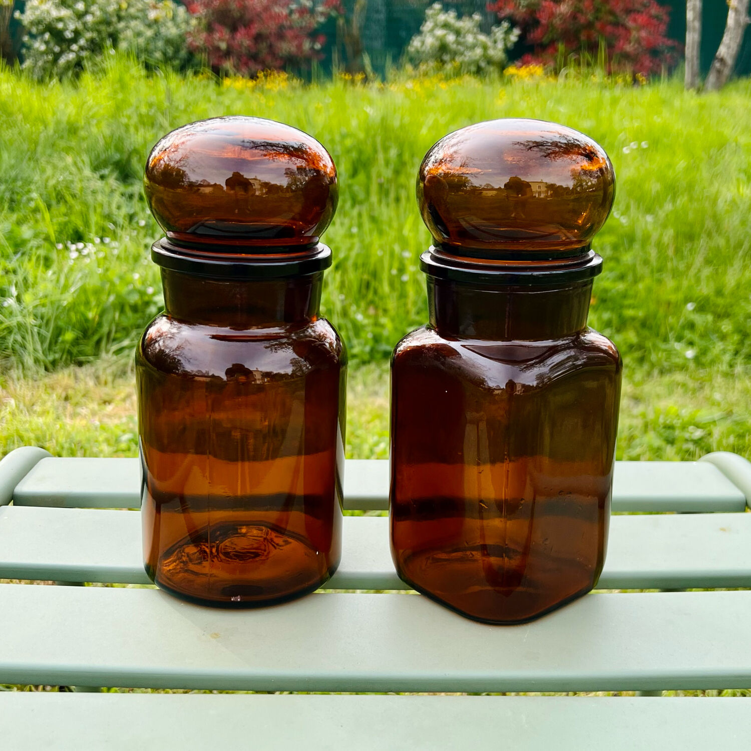 Pair of amber pots