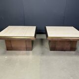 Pair of copper and travertine coffee tables by Belgochrom, 1970s