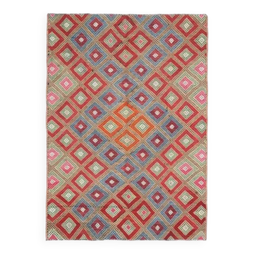 Tapis vintage turc Oushak fait main en laine et coton, années 1970