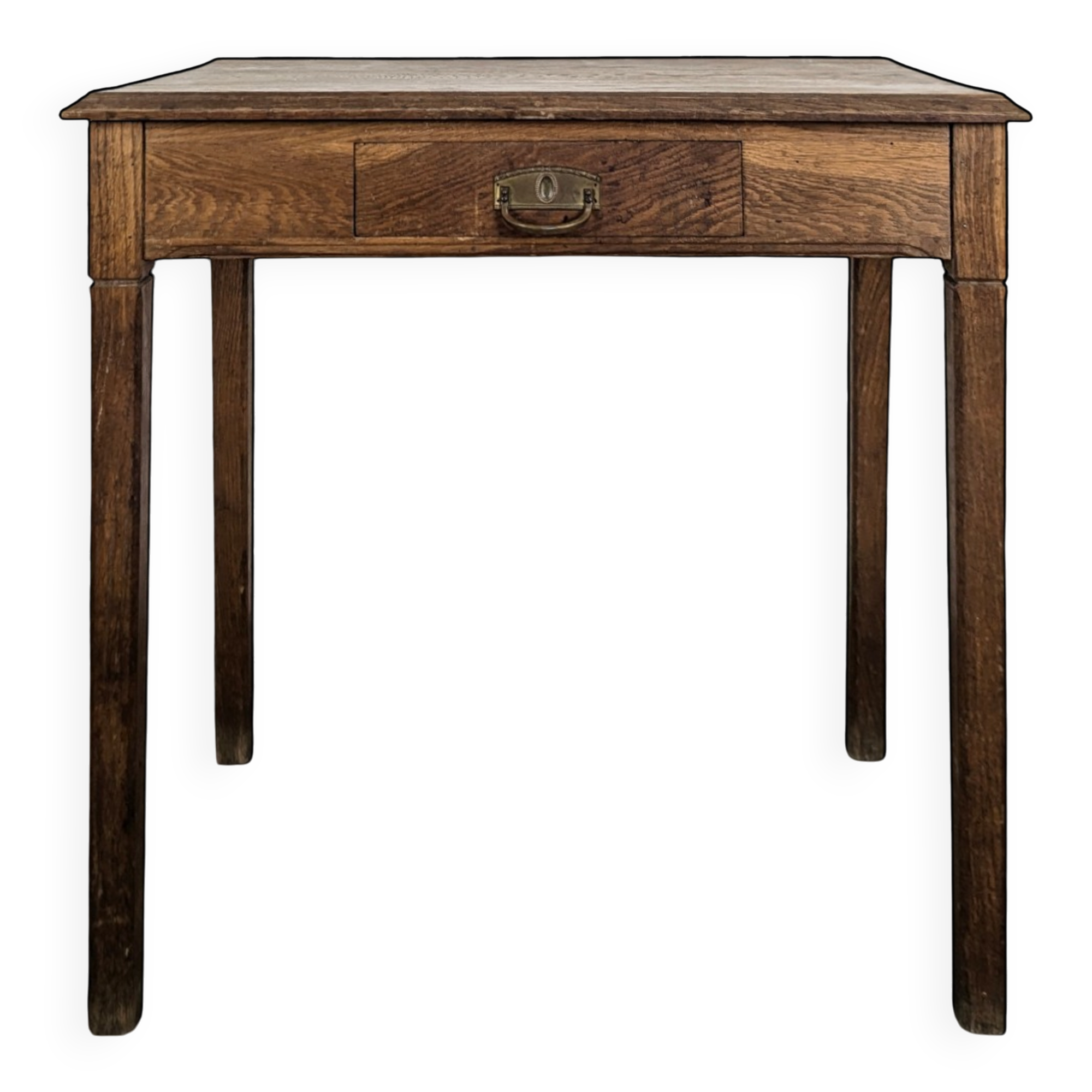 Small oak side table with one drawer, 19th-century tapered legs.