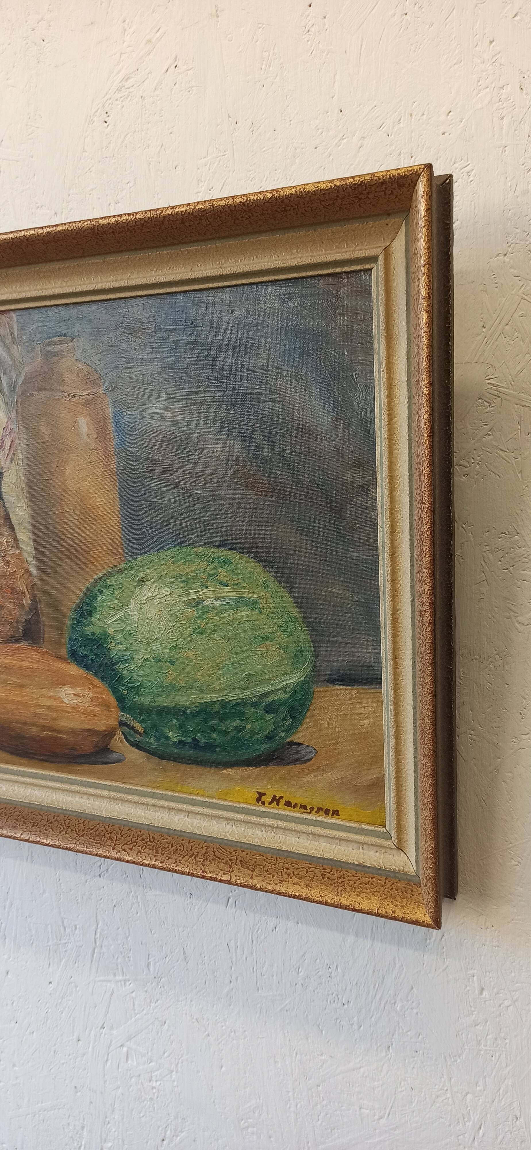 Vintage oil painting on plate "Still life".