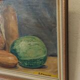 Peinture à l'huile vintage sur plaque "Nature morte".