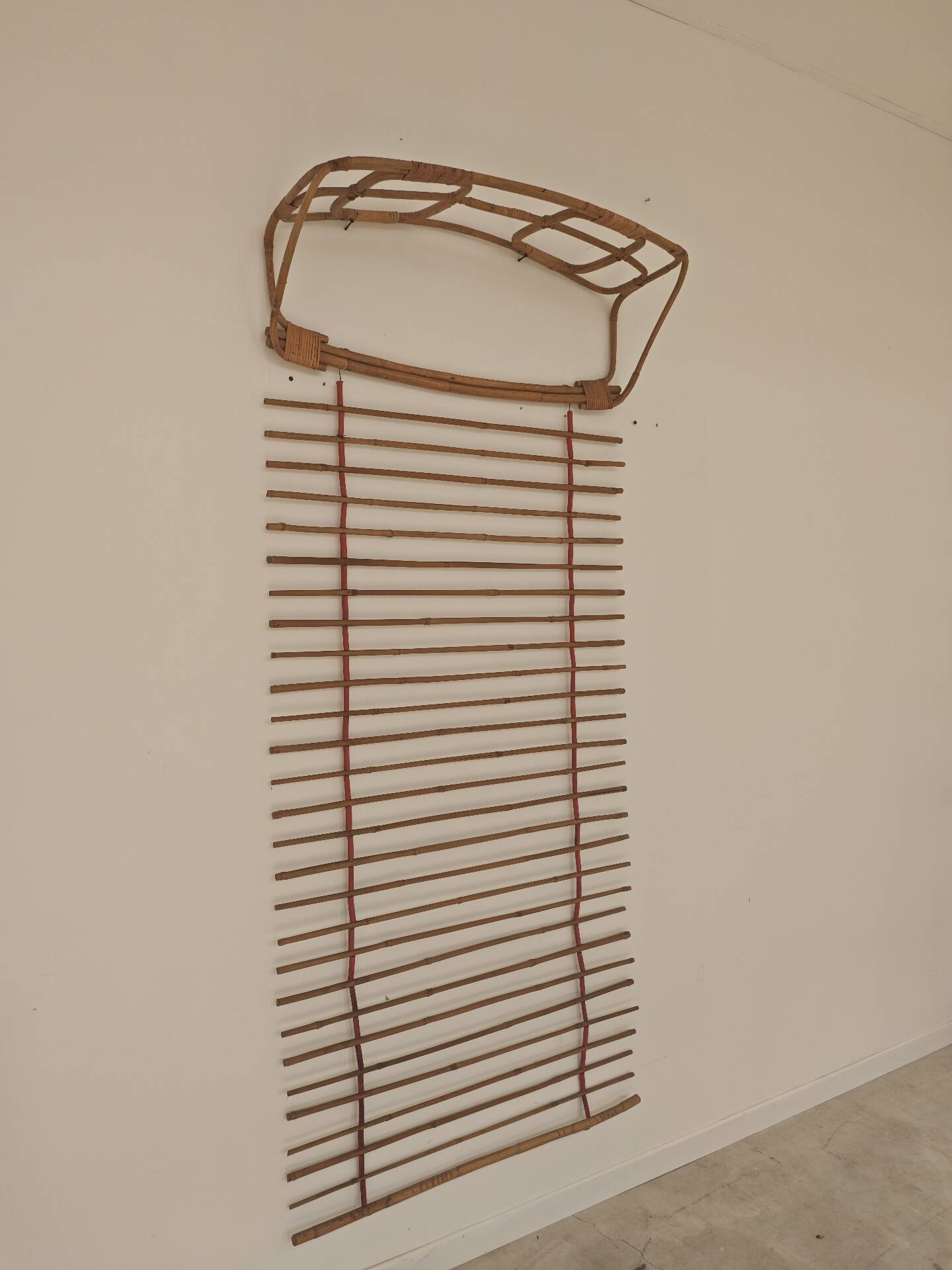 Wall-mounted coat rack in rattan, Czechoslovakia 1960