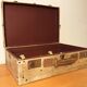 Vintage parchment beige and leather suitcase