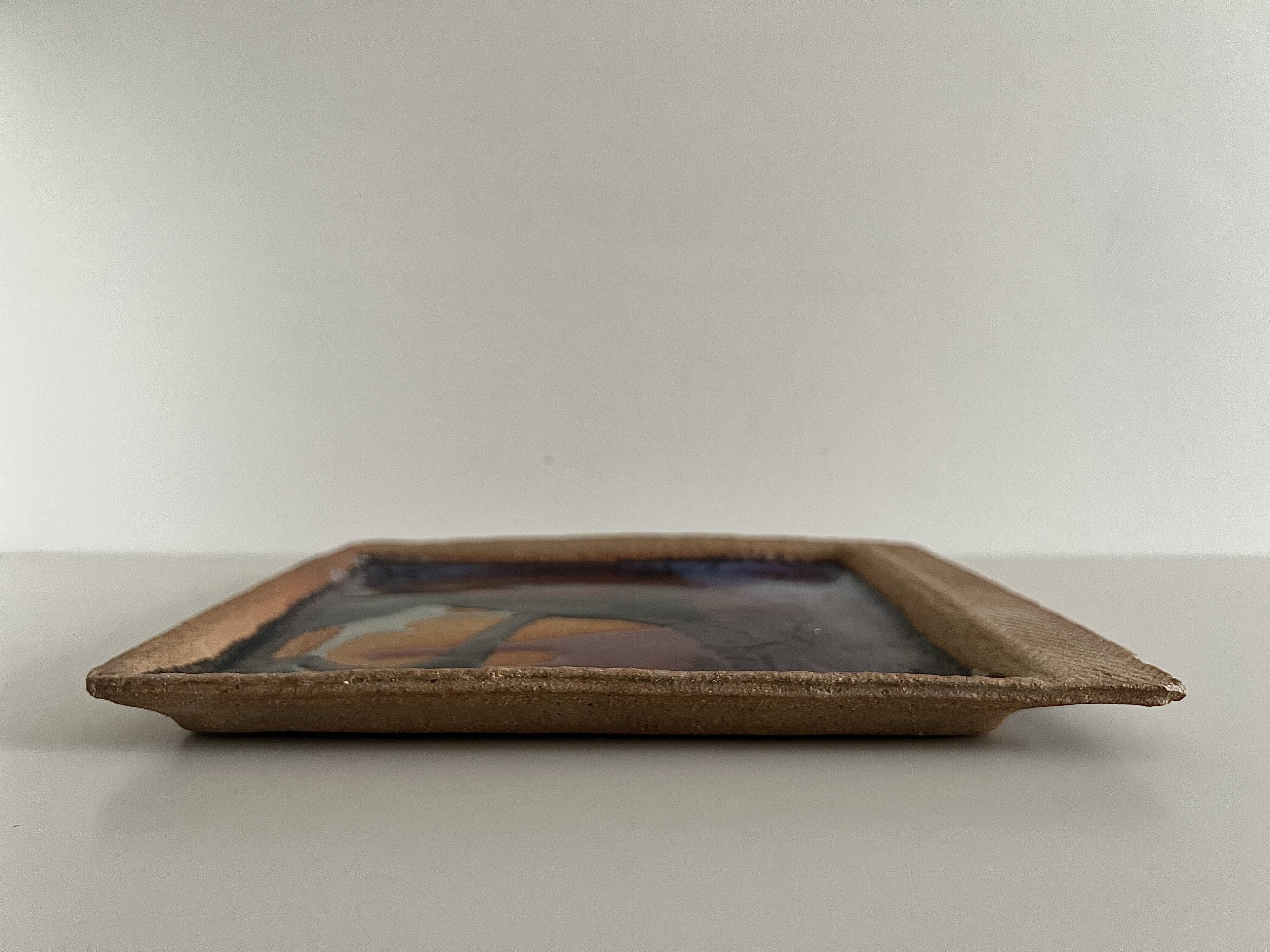 Square trinket dish in glazed ceramic, signed by F. Baudet, France 1970