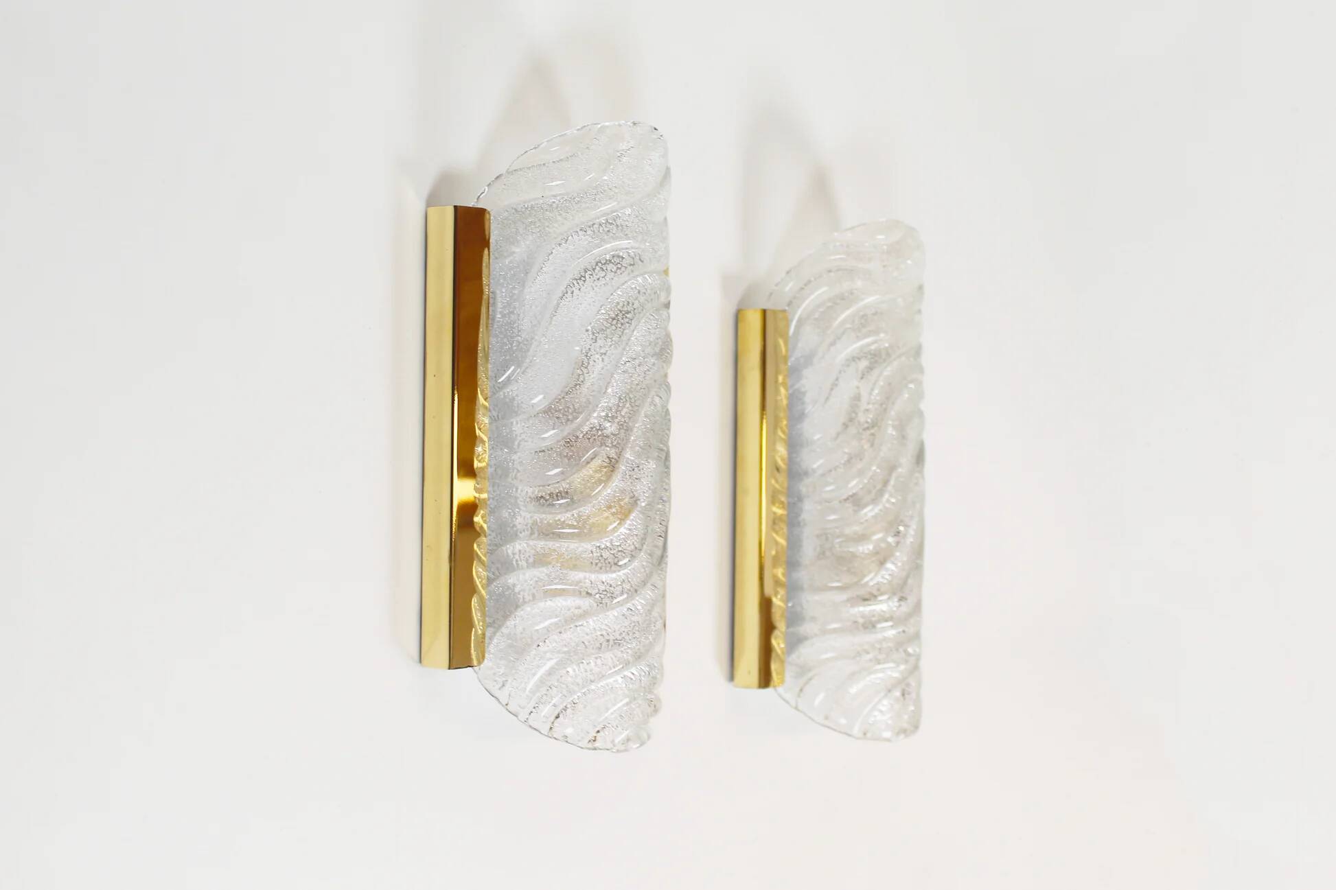 Pair of 70s wall lamps in glass and brass by Fischer Leuchten