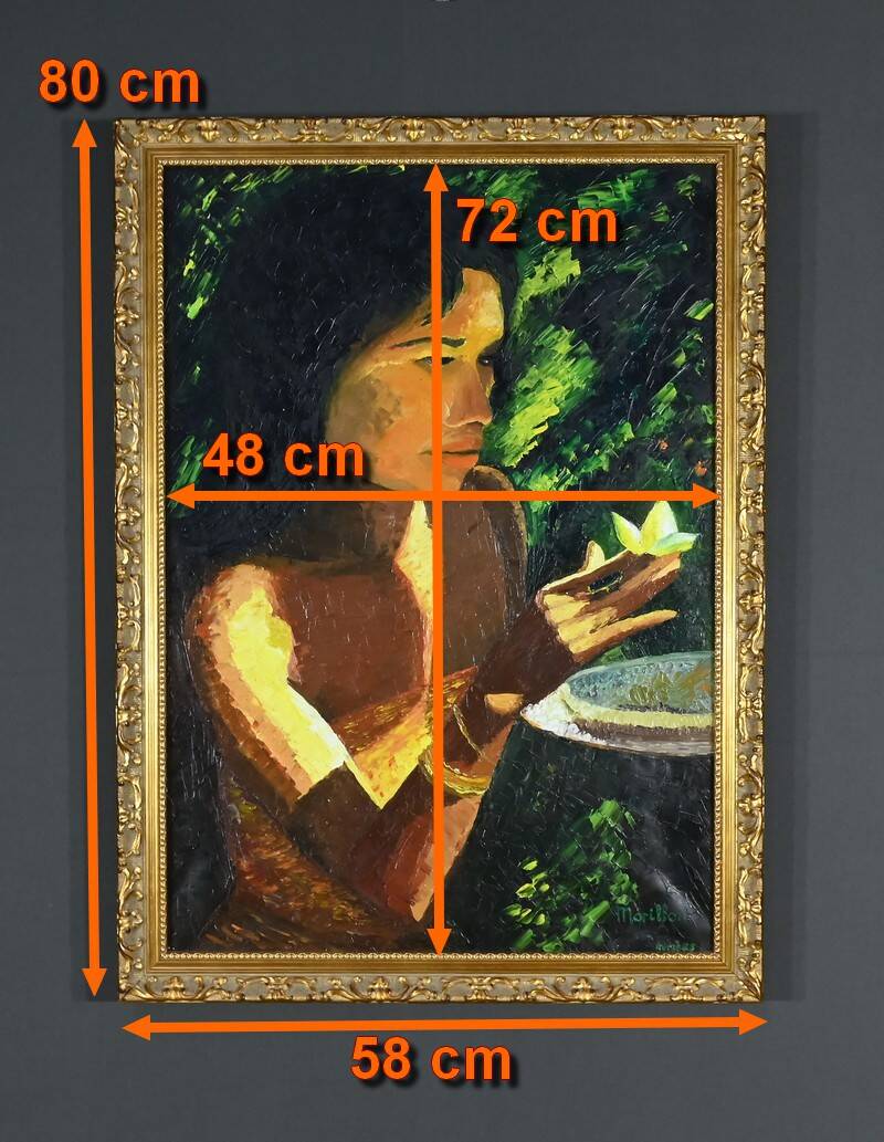 Important Oil on Canvas “La Tahitienne” signed Morillon – 1985