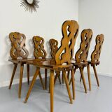 Set of 6 Alsatian double heart chairs in solid oak, early 20th century