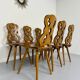 Set of 6 Alsatian double heart chairs in solid oak, early 20th century
