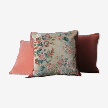 Velvet cushion of publisher furniture, pink cushion with flower of 40x40cm, 15 1/2",