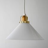 1950s Scandinavian pendant lamp in glass and brass