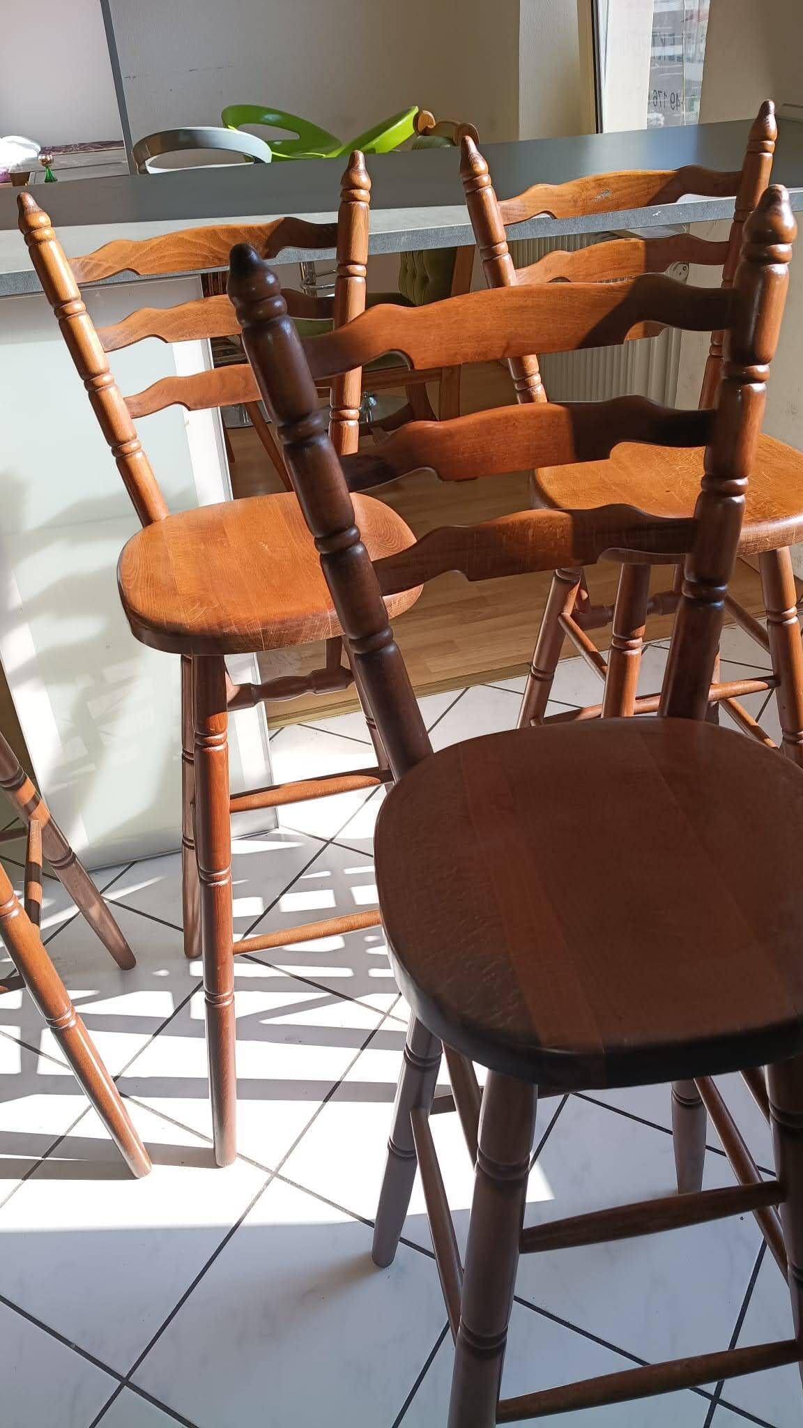 Set of 5 Solid Wood Bar Stools – Bistro / Country Chic Style
