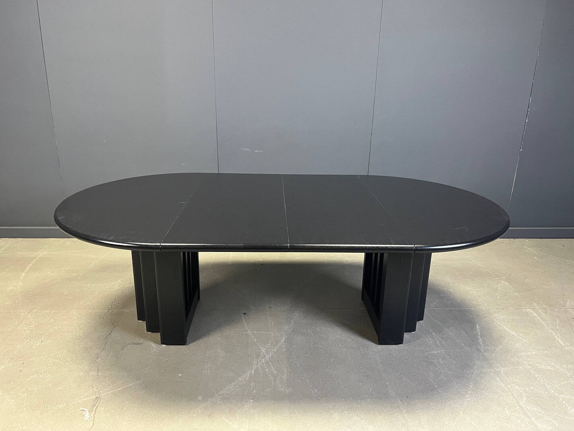 Vintage extendable black wooden dining table, 1980s