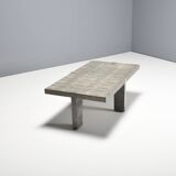 1970s Faux Crocodile Skin and Marble Coffee Table