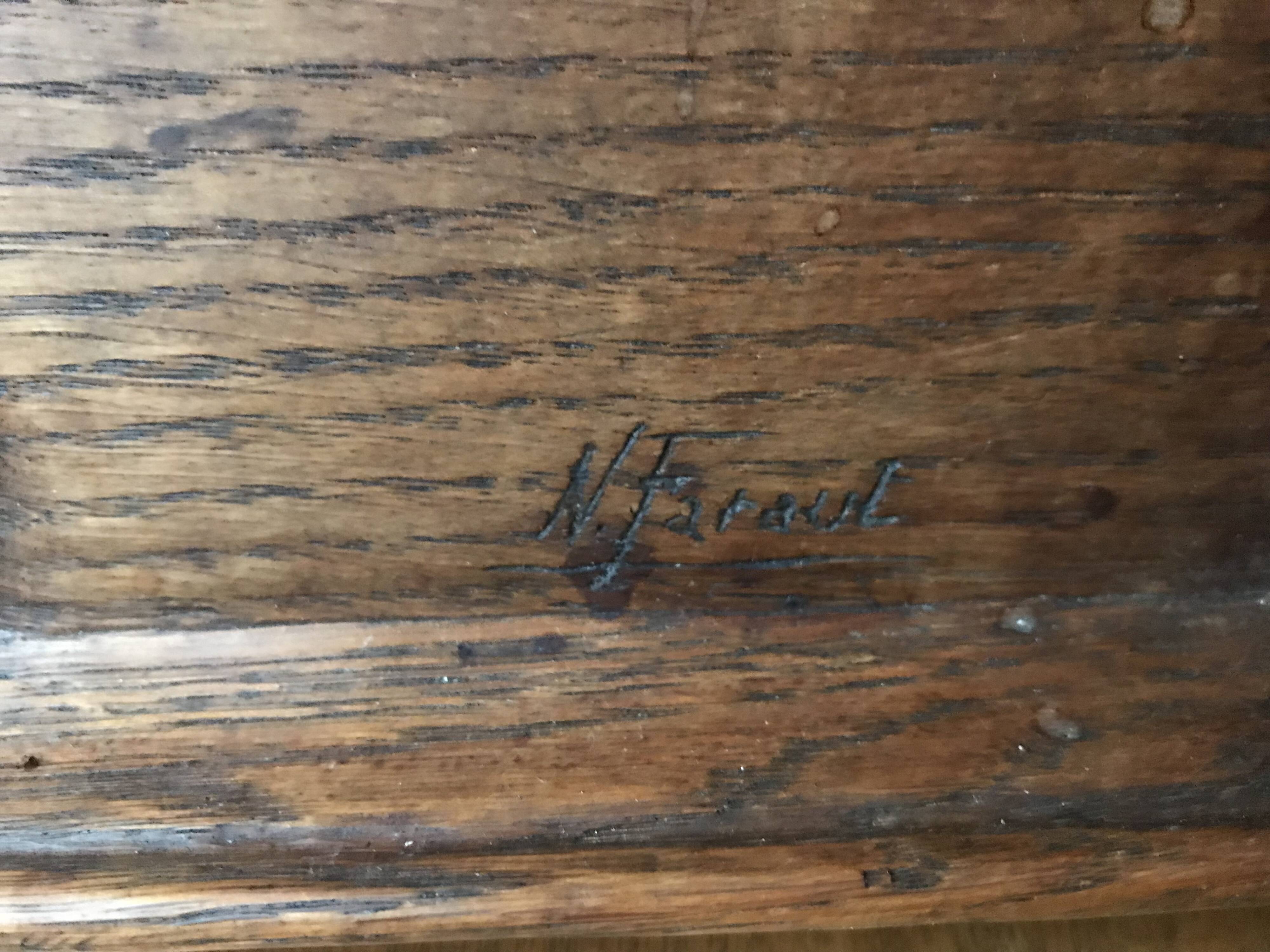 Art Nouveau tray in carved wood signed N.Faraut