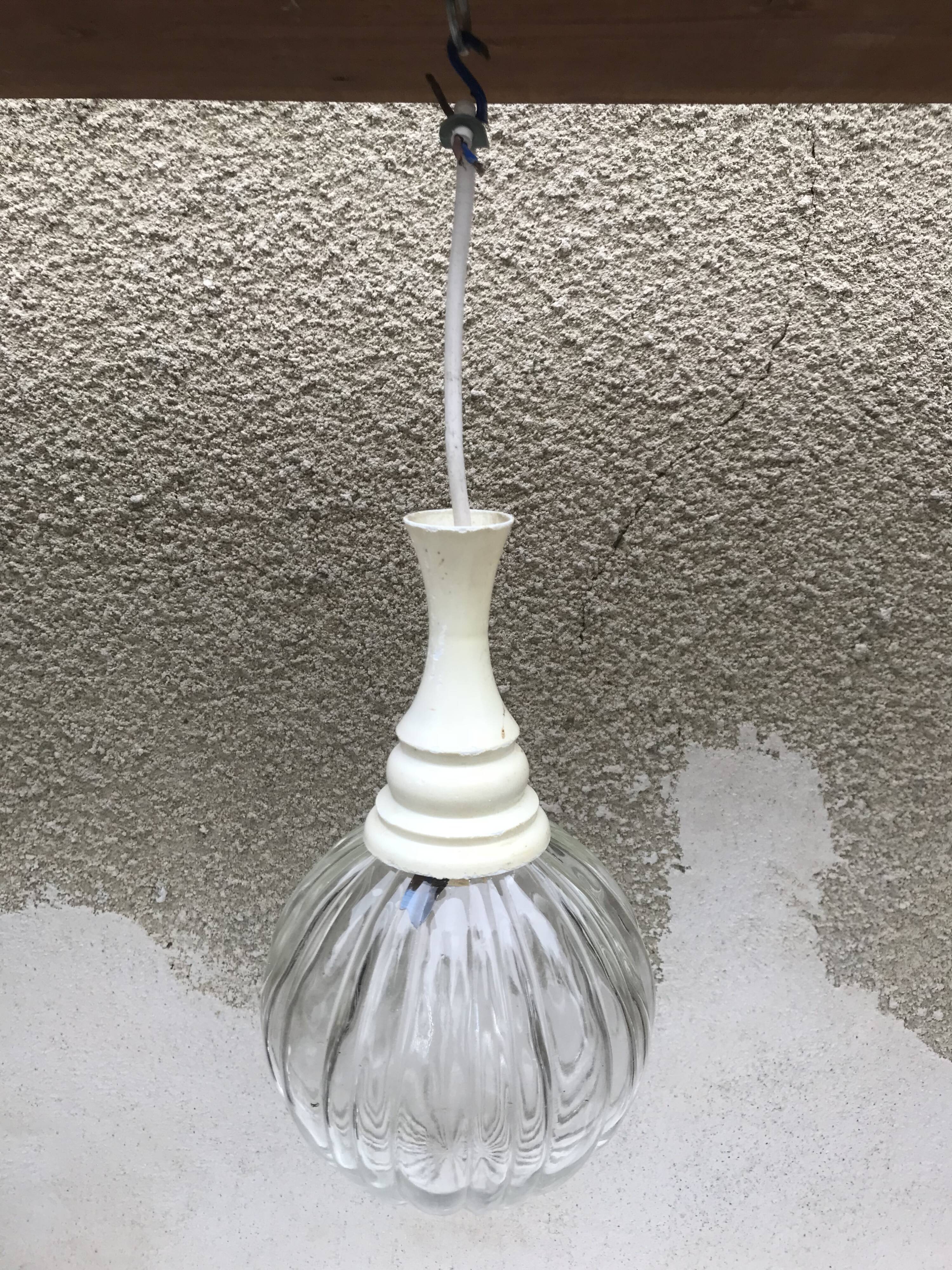 Suspension boule verre moulé années 70