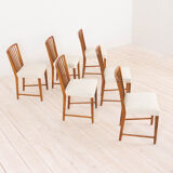 Set of 6 walnut dining chairs in boucle by Frits Henningsen, Denmark, 50s
