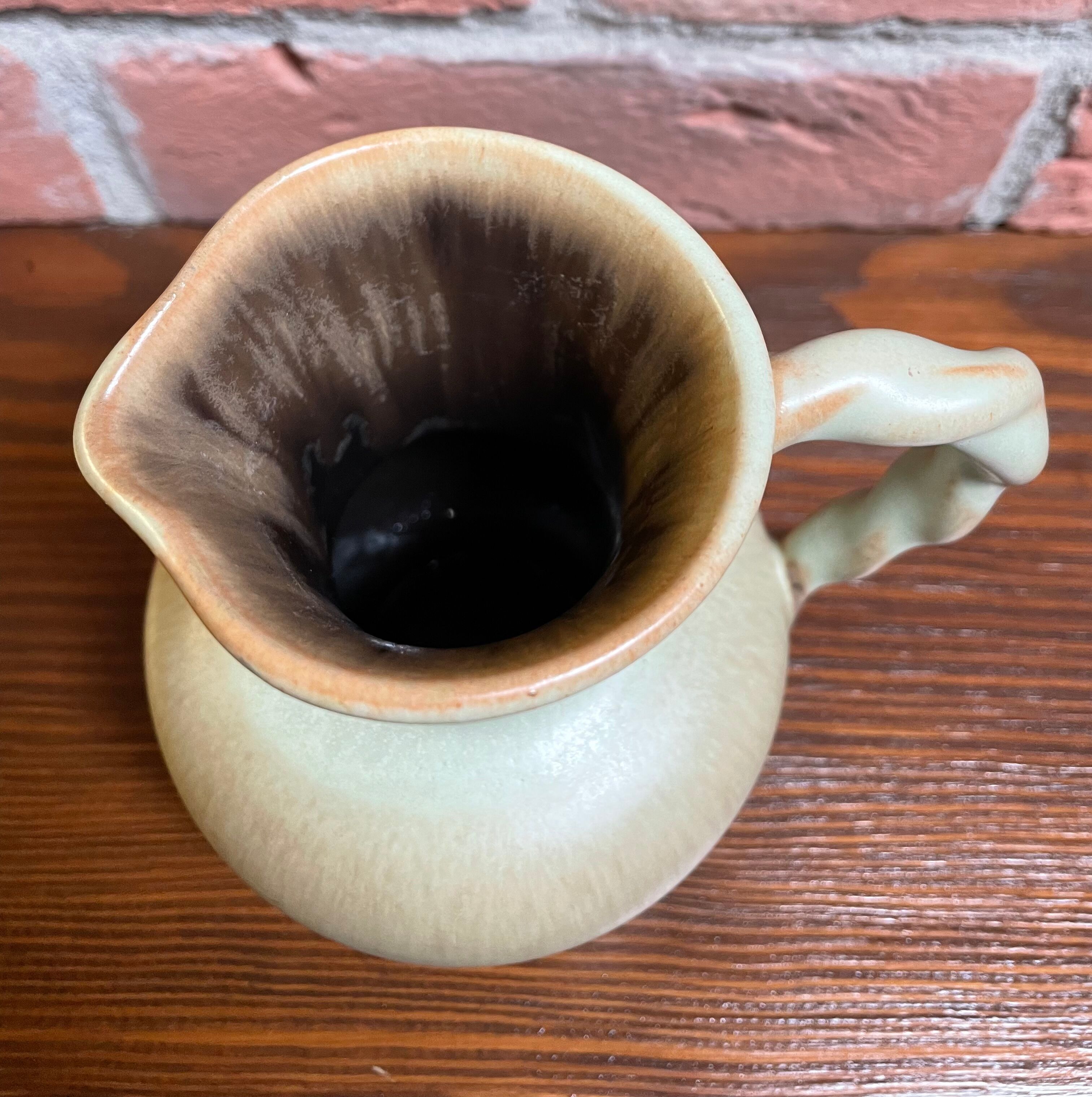 Carstens Tönnieshof Jug Model 422 with Twisted Handle, Tea Green and Brown West German Art Pottery