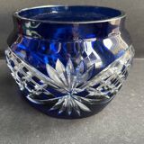 Vase cristal taillé overlay bleu cobalt