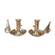 Duo of brass cellar rat candlesticks with extinguisher
