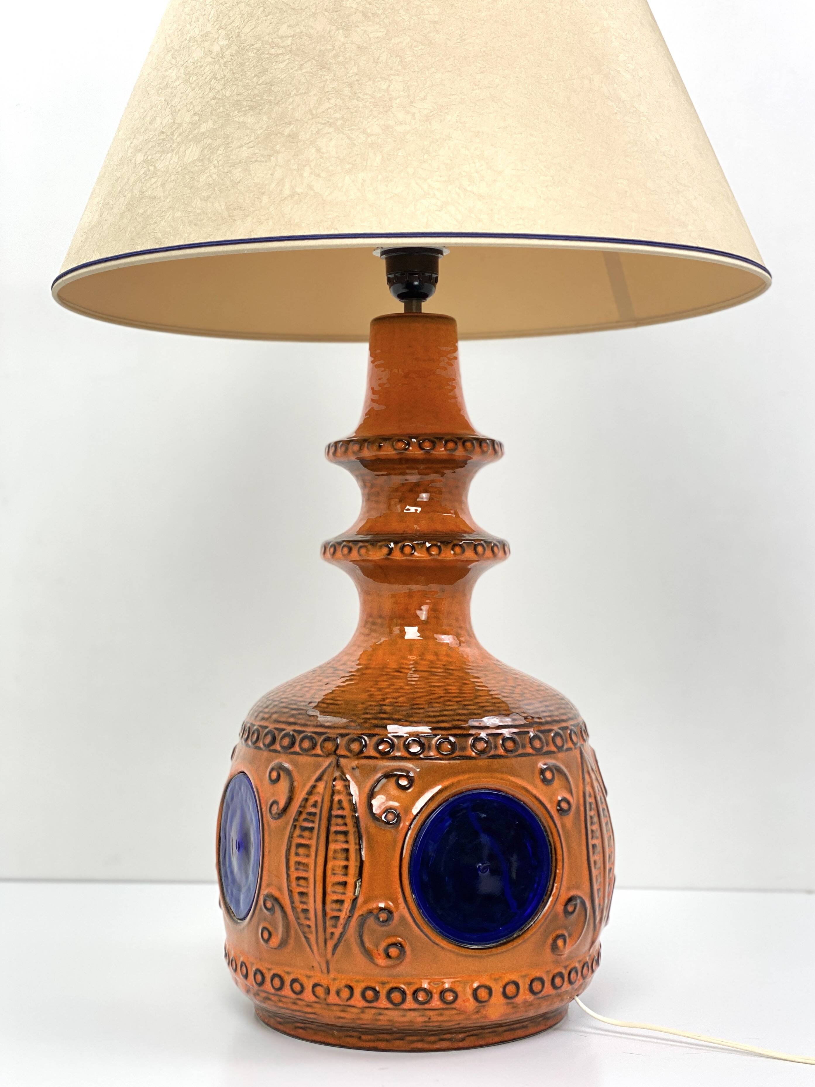 Large vintage ceramic lamp – cobalt blue decor – 1960s/70s