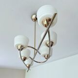 Large Vintage Glass Brass Pendant Light