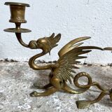 Paire de bougeoirs dragon laiton phoenix griffon