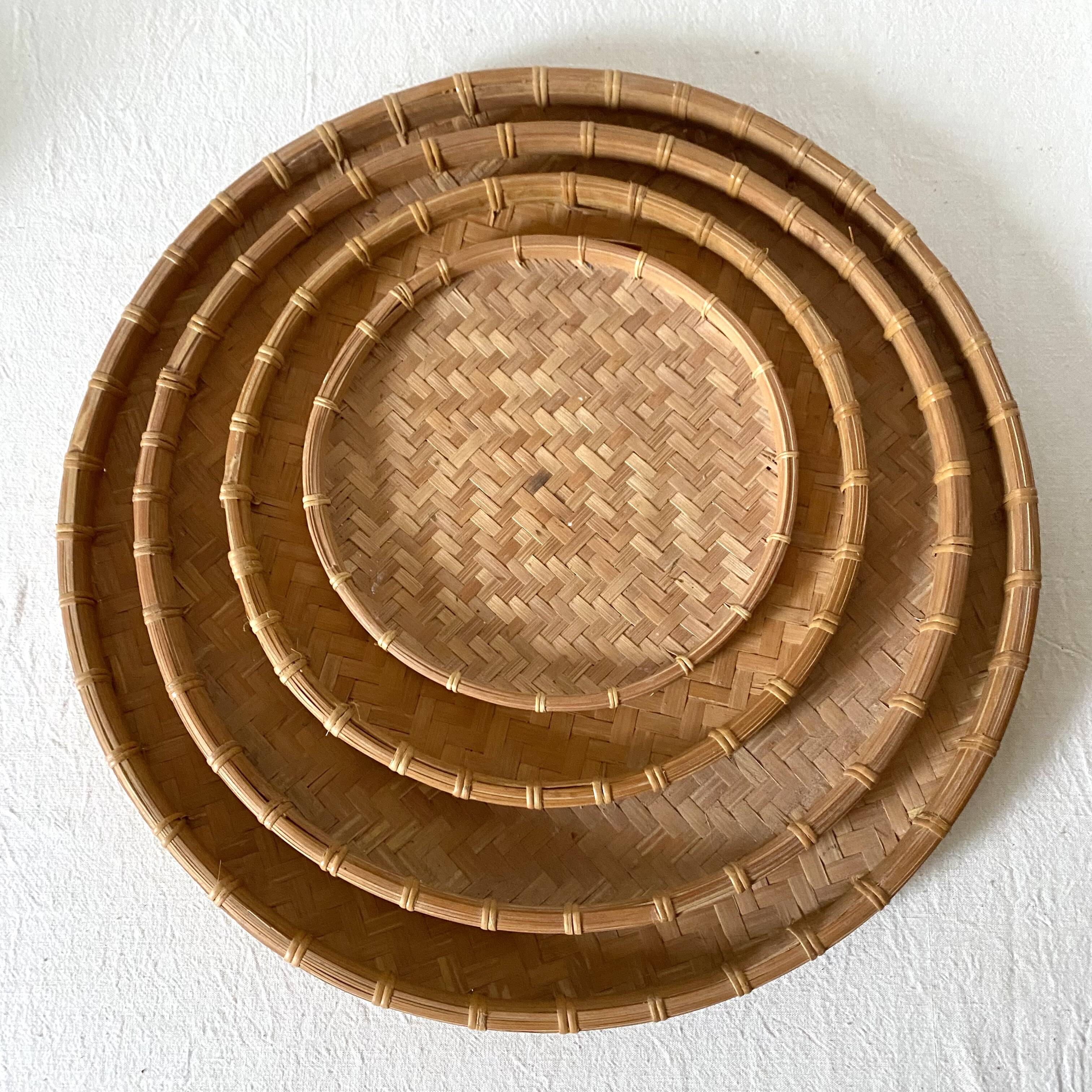Round nesting trays in woven bamboo