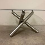 Table ronde verre et pieds inox