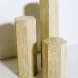 Set of 3 hexagonal travertine columns or pedestals from the 70s