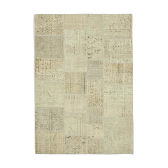 Handmade turkish overdyed 175 cm x 248 cm beige patchwork carpet