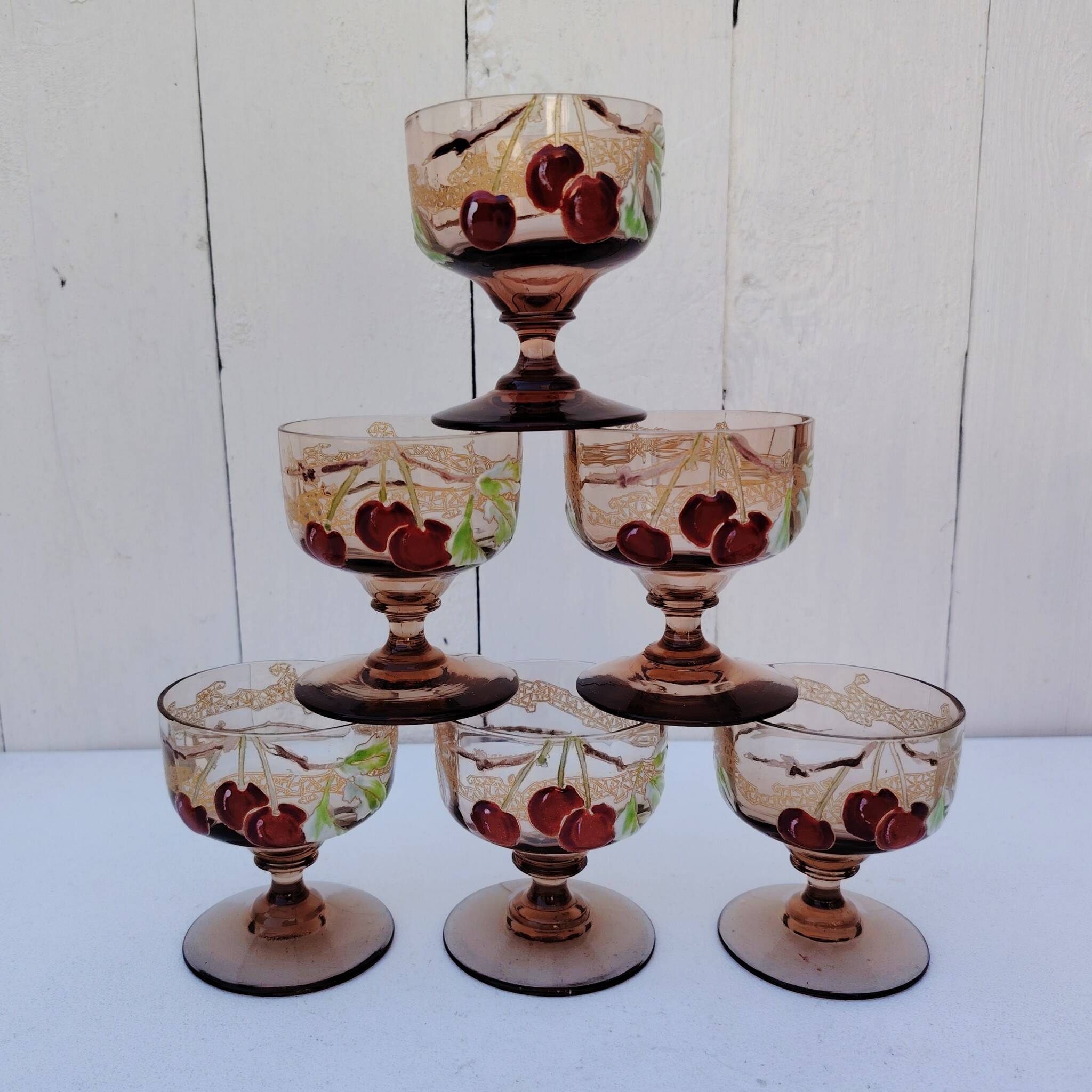 Cerise service with Legras brandy, Art Nouveau, Montjoye