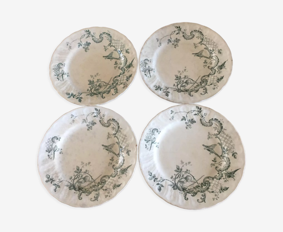 Ensemble de 4 assiettes plates Porcelaine opaque de Gien Terre de Fer, Modèle Lauzun