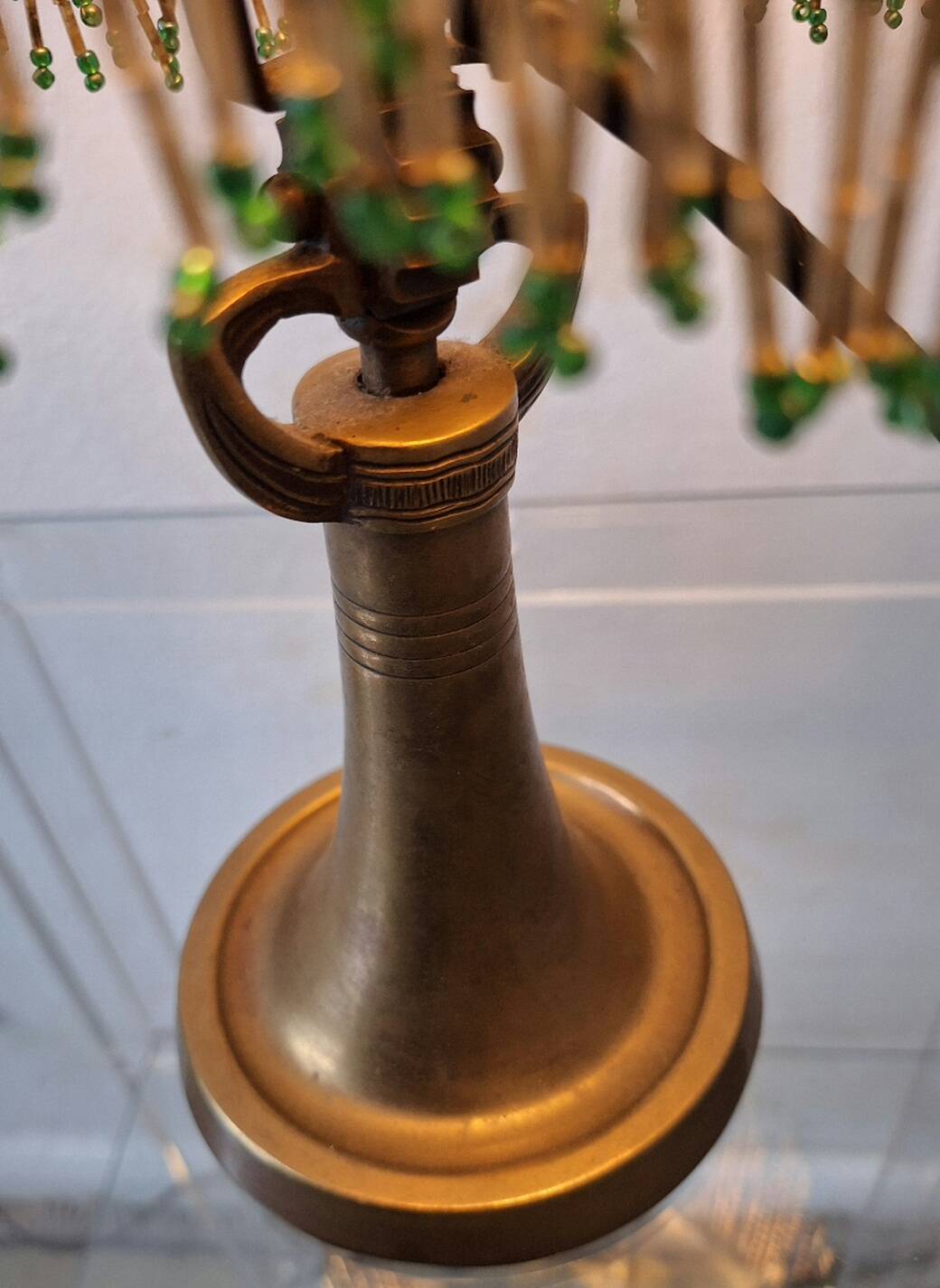 Antique signed reverse painted bronze table lamp, 1910-20