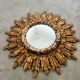 Old golden wooden sun mirror large size vintage 50s design