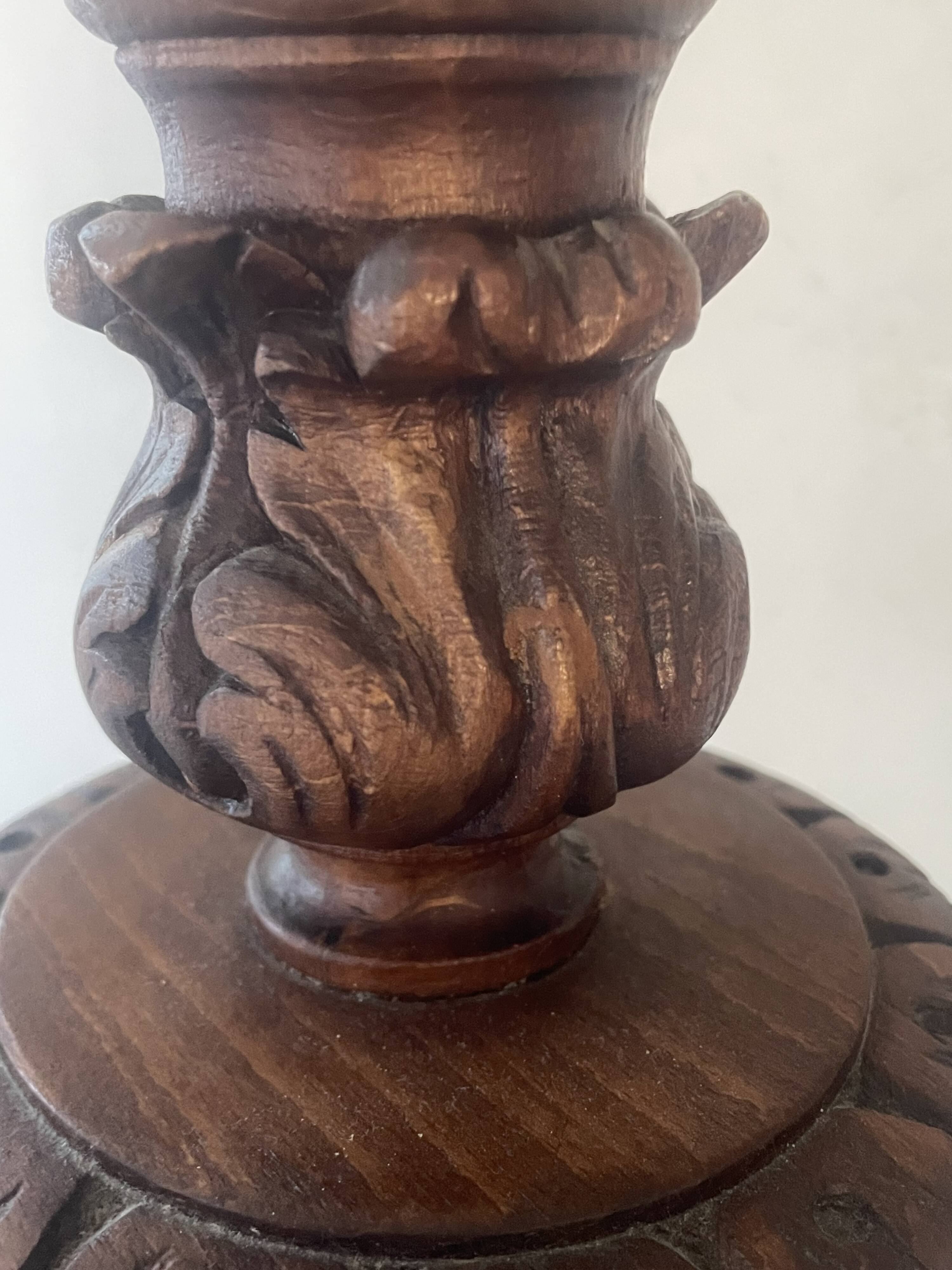 Antique carved wooden lamp 67cm