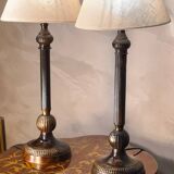 Pair of bedside lamps in patinated and varnished metal 47x20
