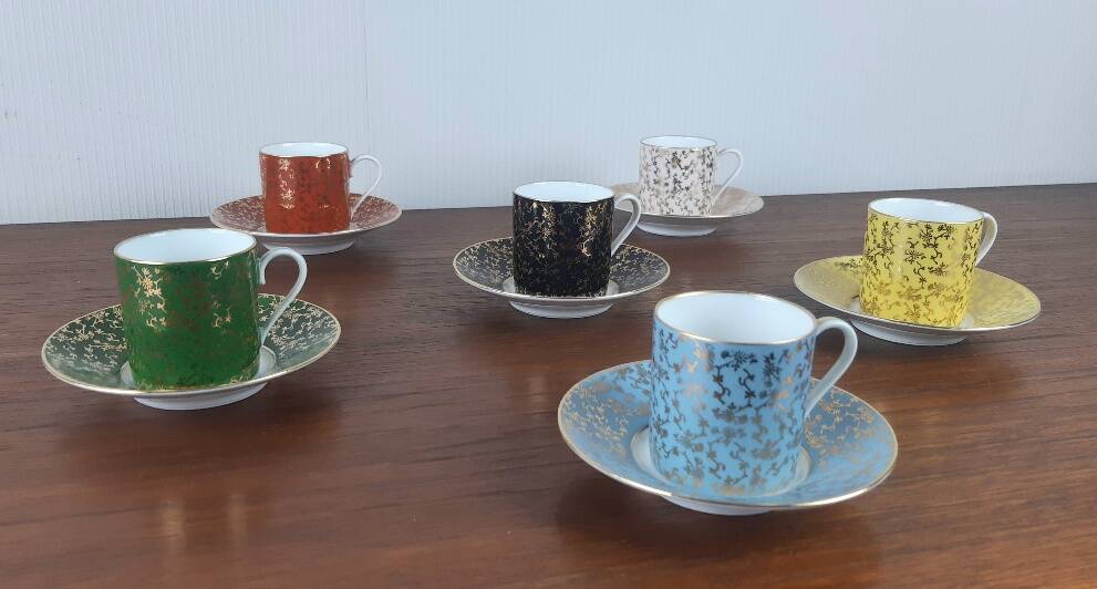 Set of 6 Art Deco coffee cups Lanternier Limoges