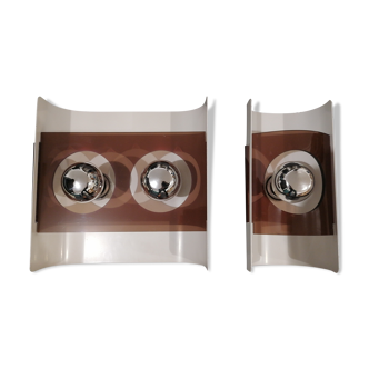 Set of two vintage 70s style wall lamps