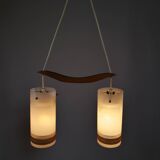 Mid-Century Teak and Opaline Glass Pendant Lamp, 1960s